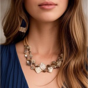 Cultured Freshwater Pearl Abalone Shell‎ Irregular Beaded Statement Necklace
